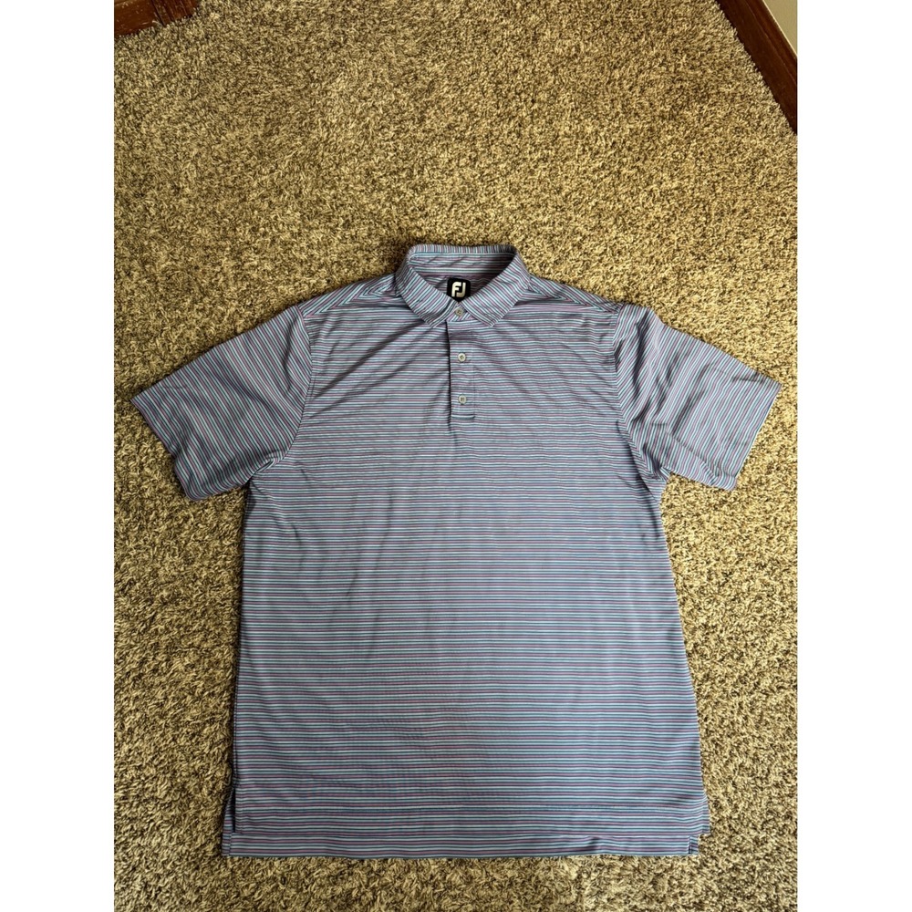 FootJoy FJ Mens XL ProDry Golf Polo Shirt Blue Pink Striped Short Sleeve Logo